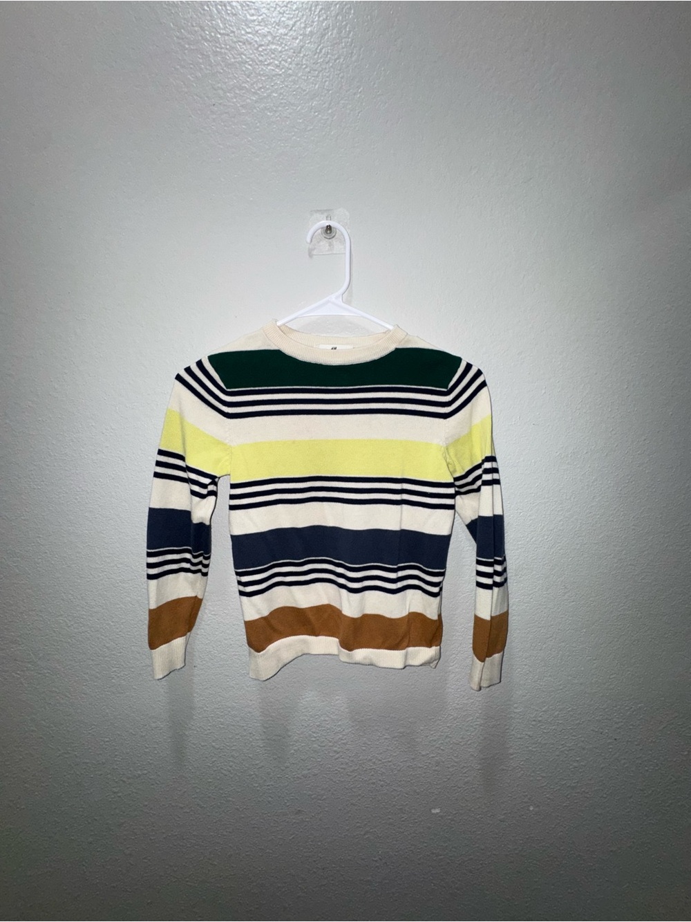 H&M Striped Crewneck Sweater in Cream, Navy, Green & Brown